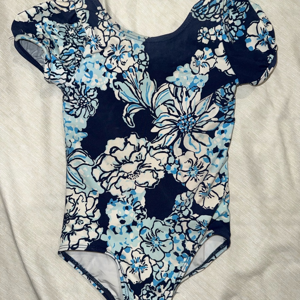 Lilly Pulitzer Girls Navy Blue & Light Blue Floral One-Piece Swimsuit